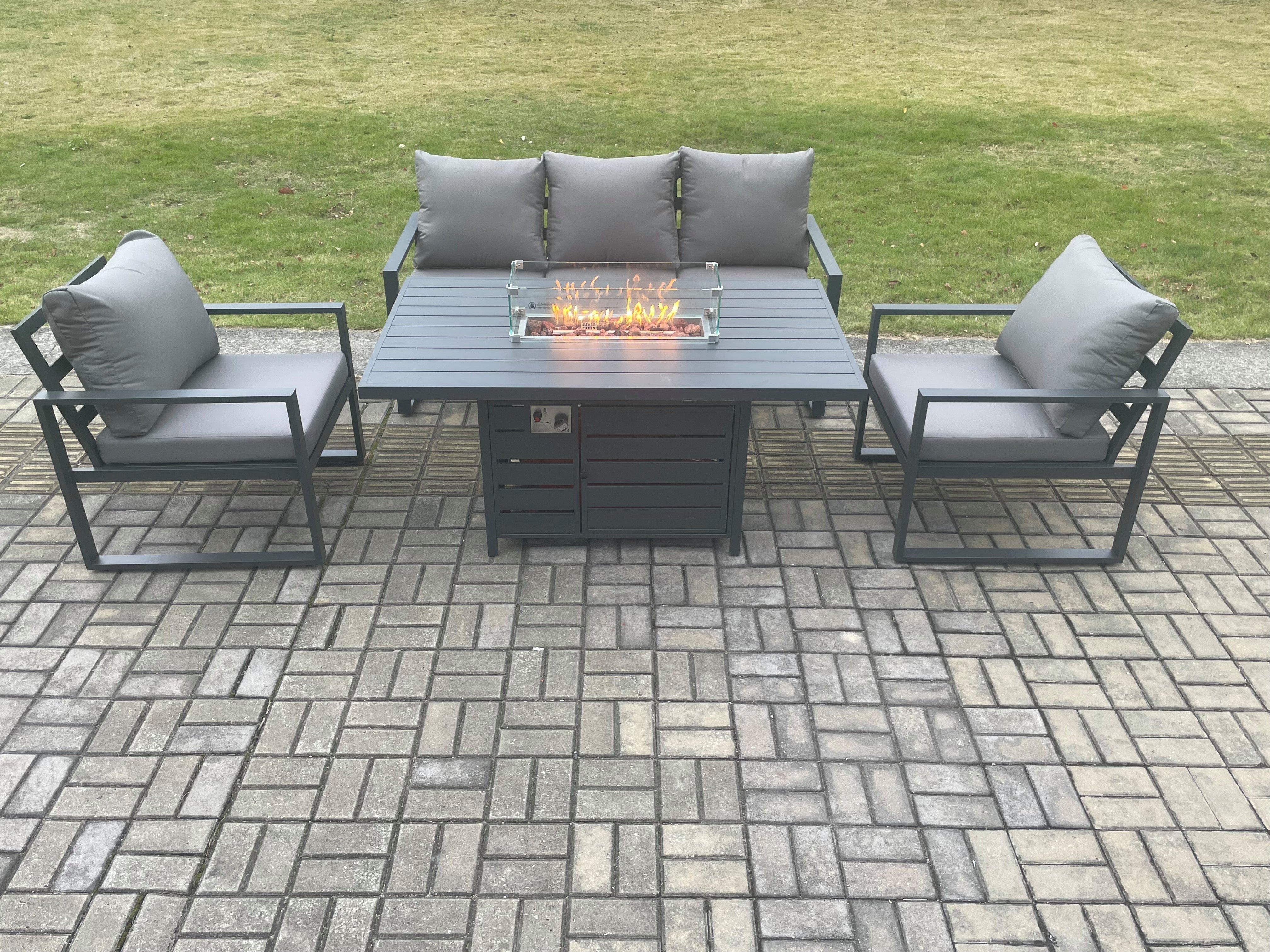 Aluminium Outdoor Garden Furniture Set Gas Fire Pit Dining Table Set Gas Heater Burner with 2 Arm Ch